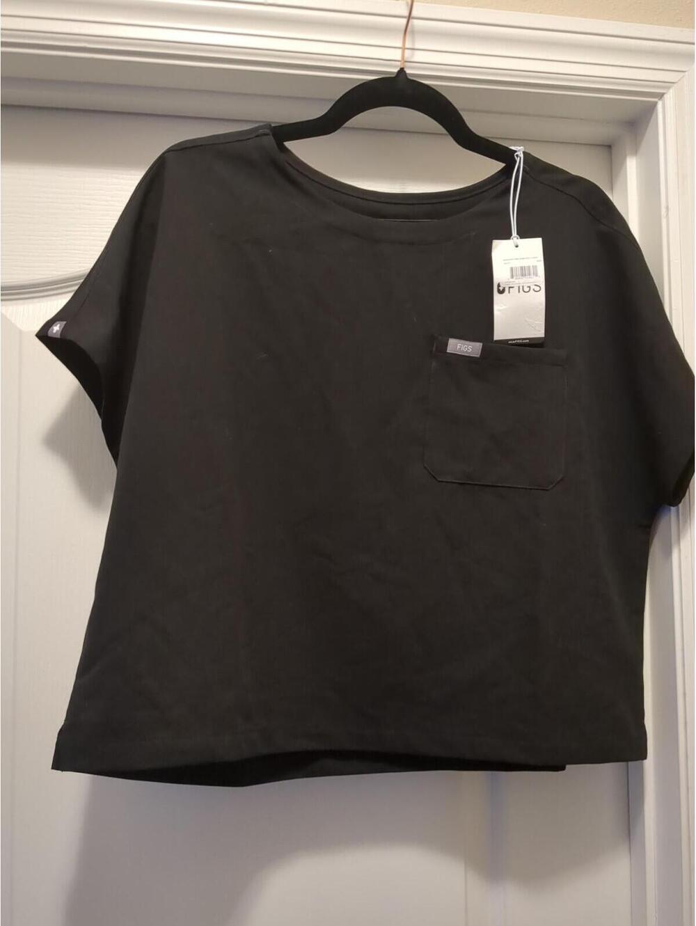 Figs Arua Cropped Oversized Scrub Top Women’s Size XL Black RN Nurse